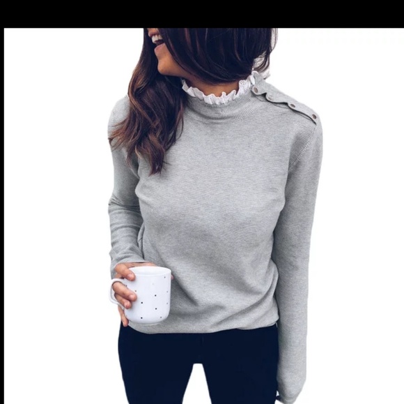 Autumn Fashion Knitted Top Laceneck Button Blouse - Picture 1 of 2